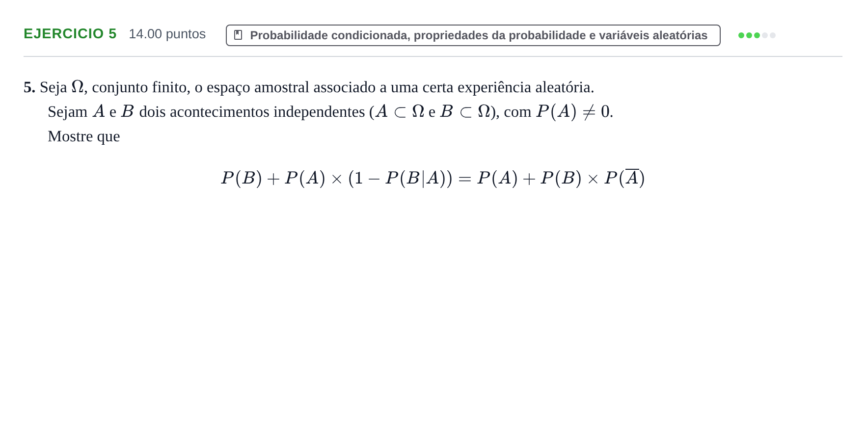 Enunciado: Exercício 5 · Exame Nacional Matemática A Época especial 2022