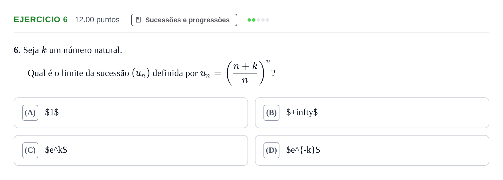 Enunciado: Exercício 6 · Exame Nacional Matemática A Época especial 2022