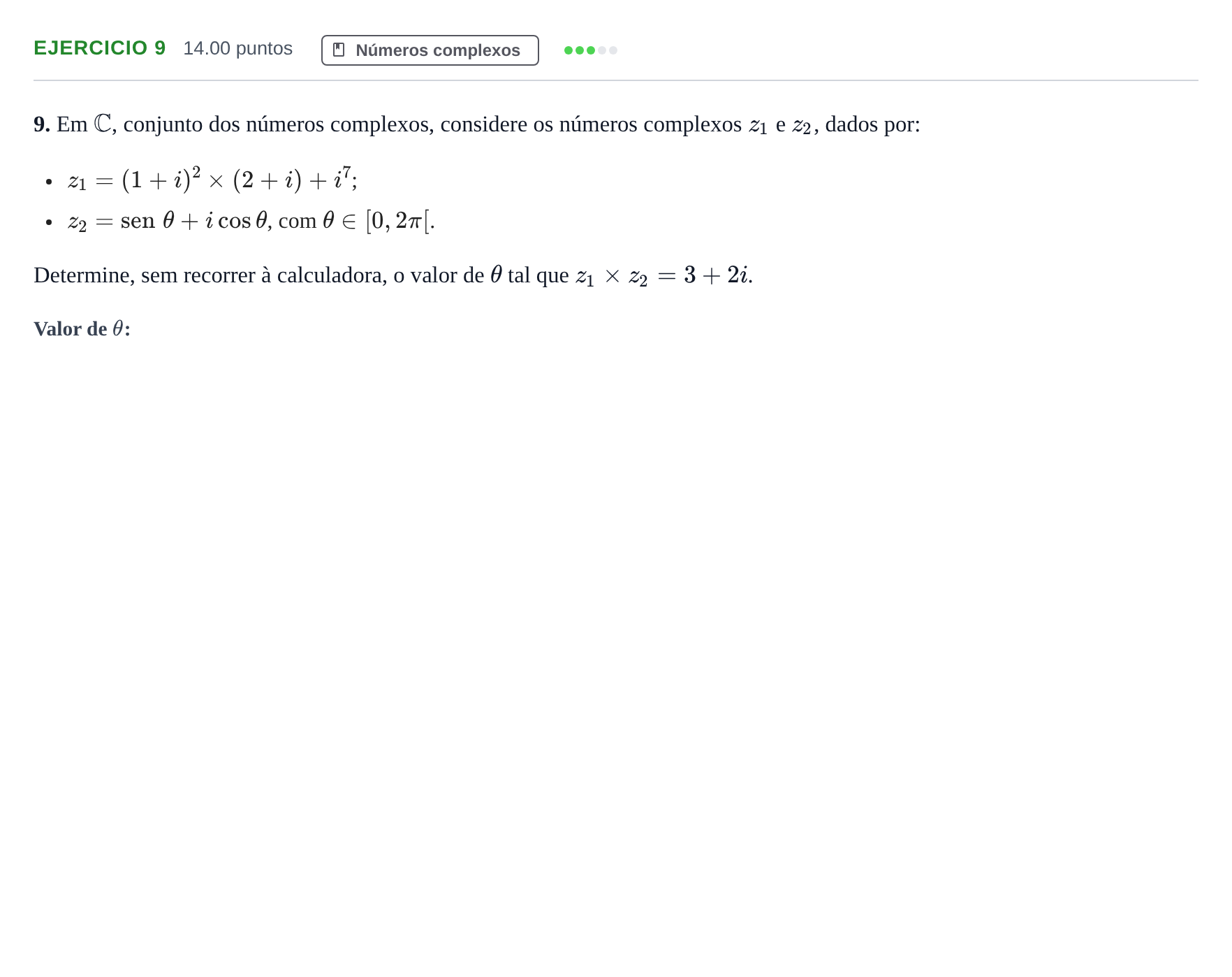 Enunciado: Exercício 9 · Exame Nacional Matemática A Época especial 2022
