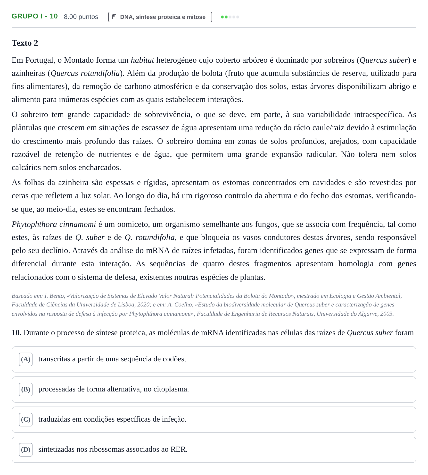 Enunciado: Grupo I - 10 · Exame Nacional Biologia e Geologia Época especial 2022