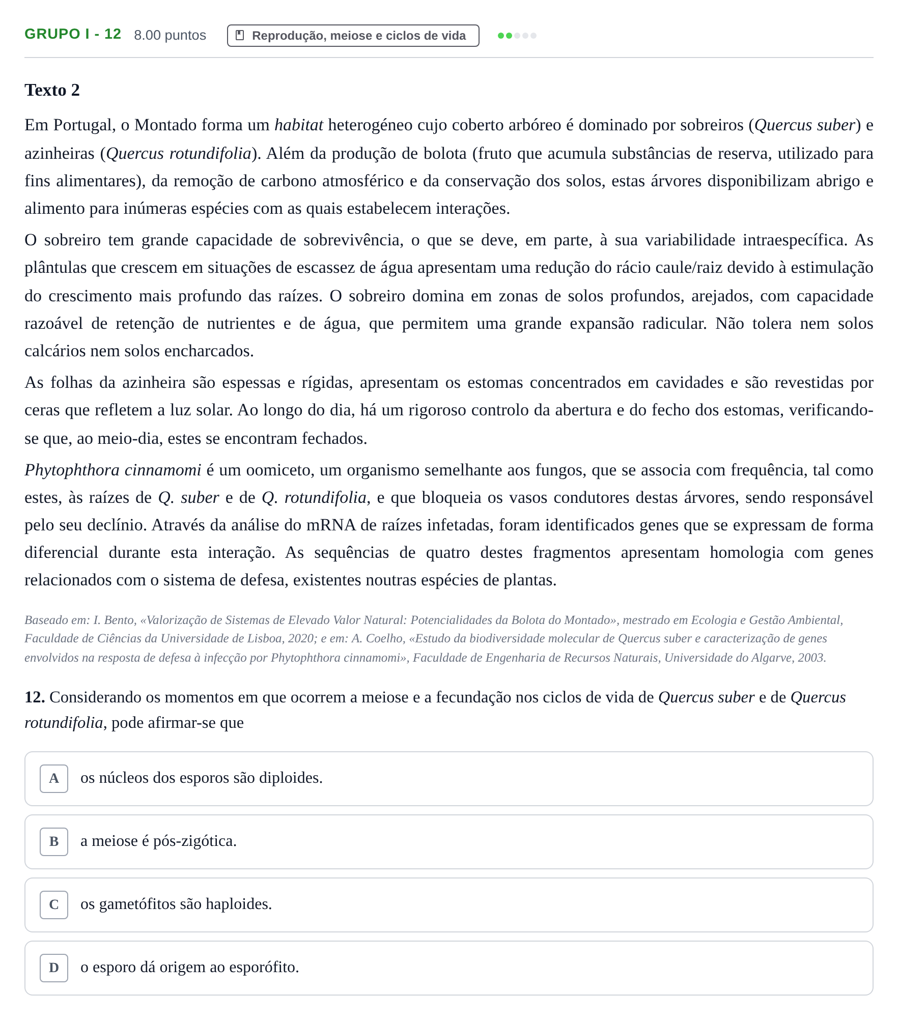Enunciado: Grupo I - 12 · Exame Nacional Biologia e Geologia Época especial 2022