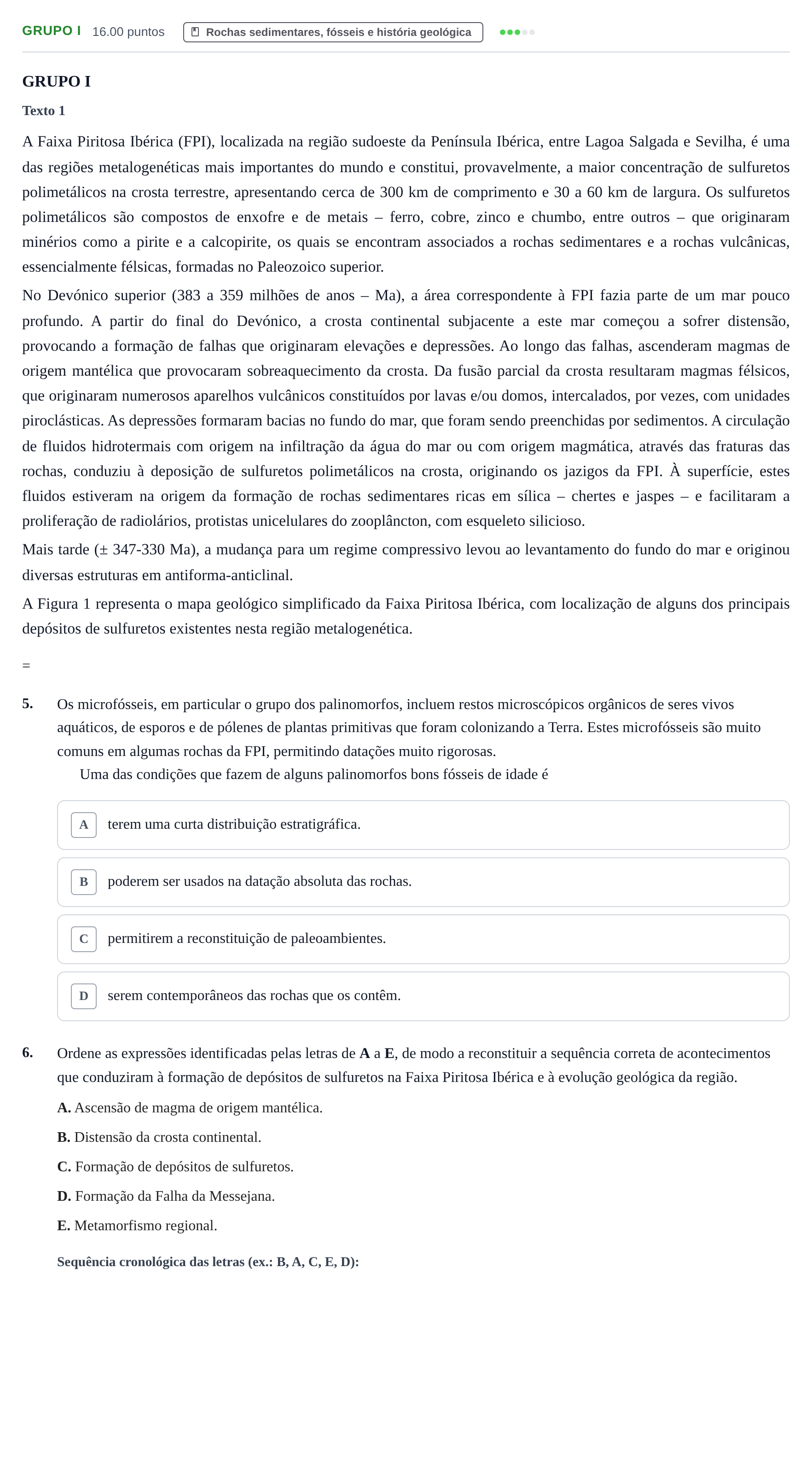 Enunciado: Grupo I · Exame Nacional Biologia e Geologia Época especial 2022