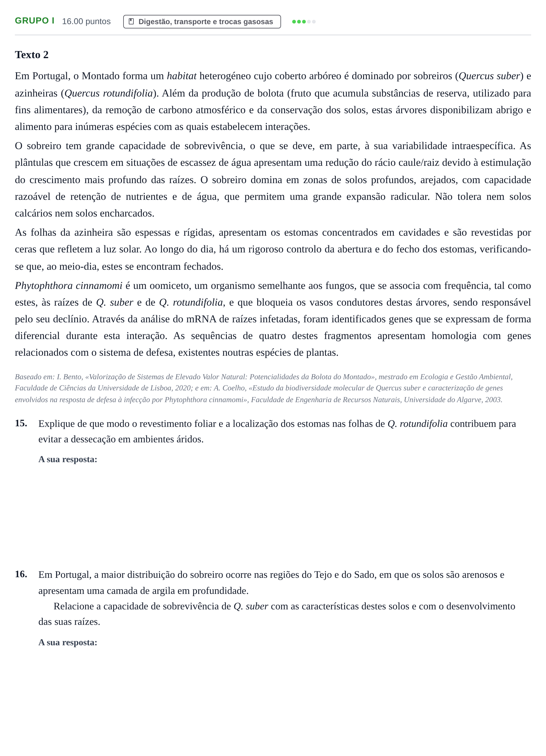 Enunciado: Grupo I · Exame Nacional Biologia e Geologia Época especial 2022