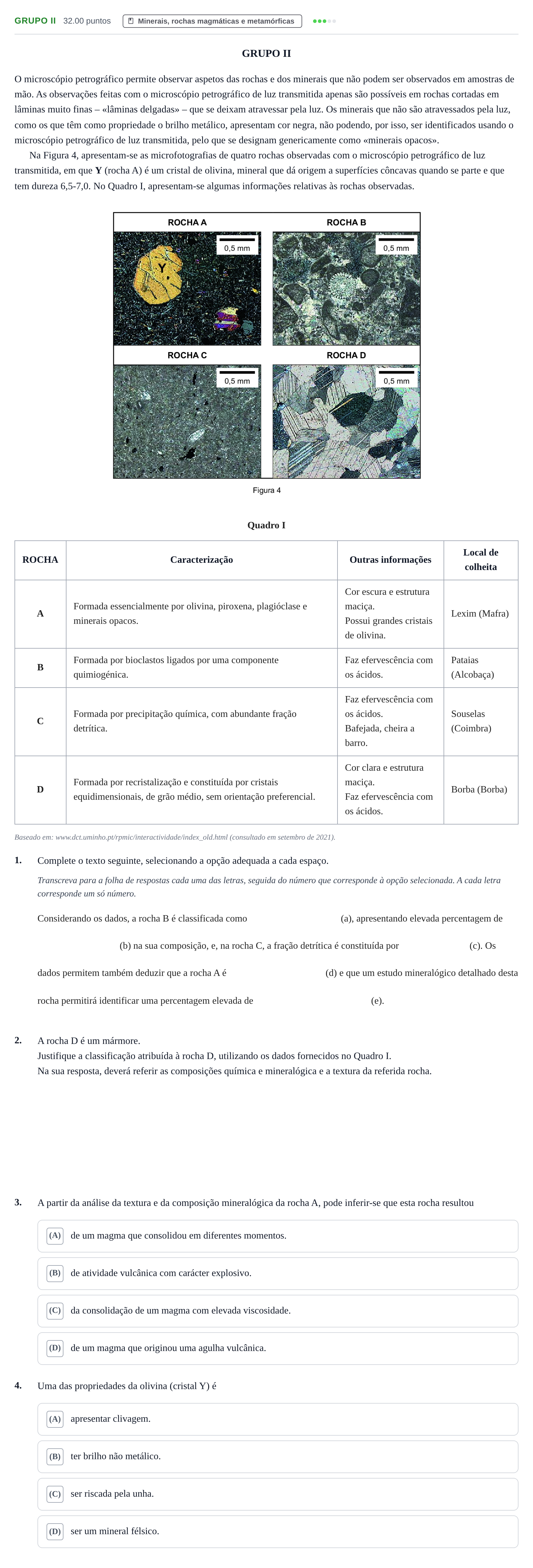 Enunciado: Grupo II · Exame Nacional Biologia e Geologia 1.ª fase 2022