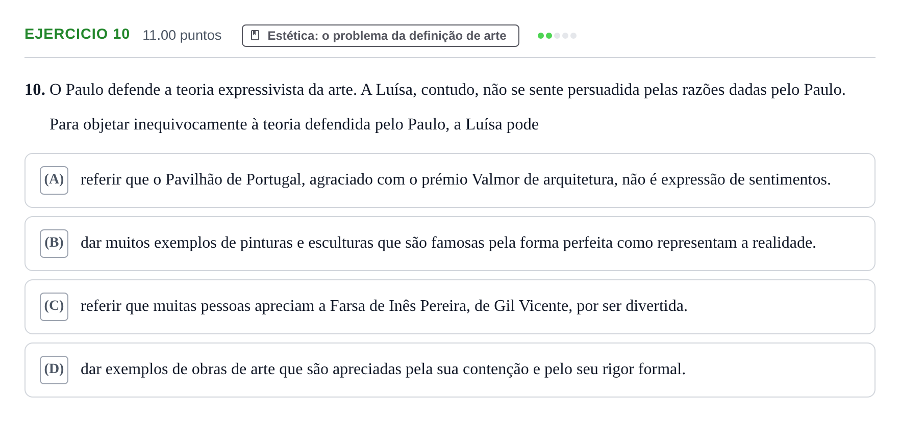 Enunciado: Exercício 10 · Exame Nacional Filosofia Época especial 2022