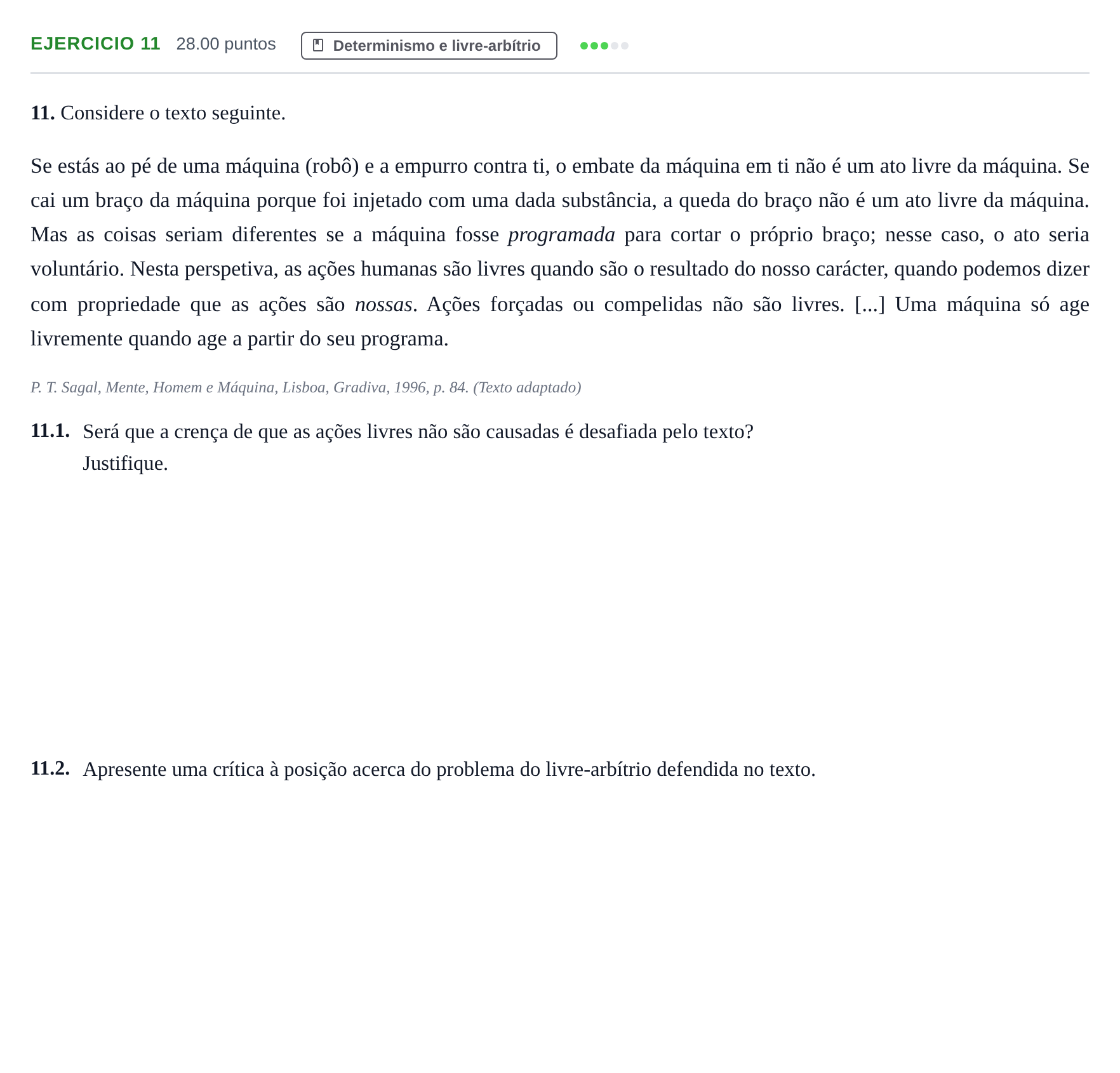 Enunciado: Exercício 11 · Exame Nacional Filosofia Época especial 2022