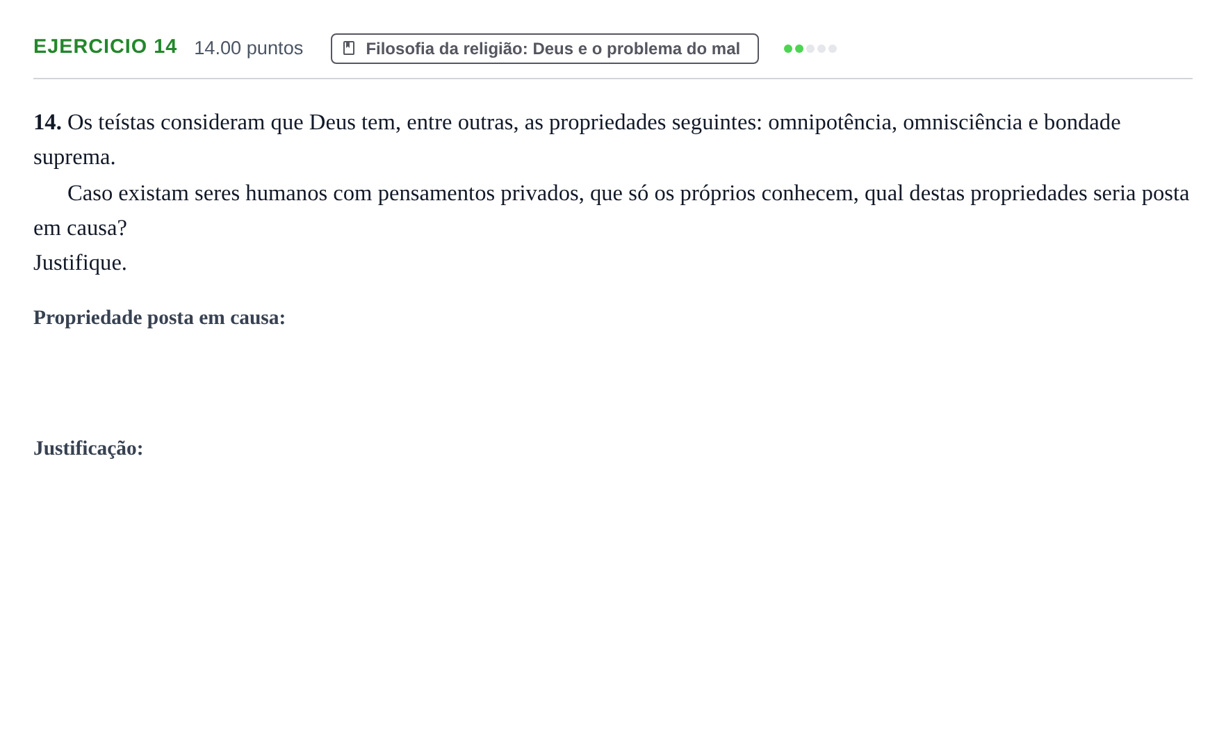 Enunciado: Exercício 14 · Exame Nacional Filosofia Época especial 2022