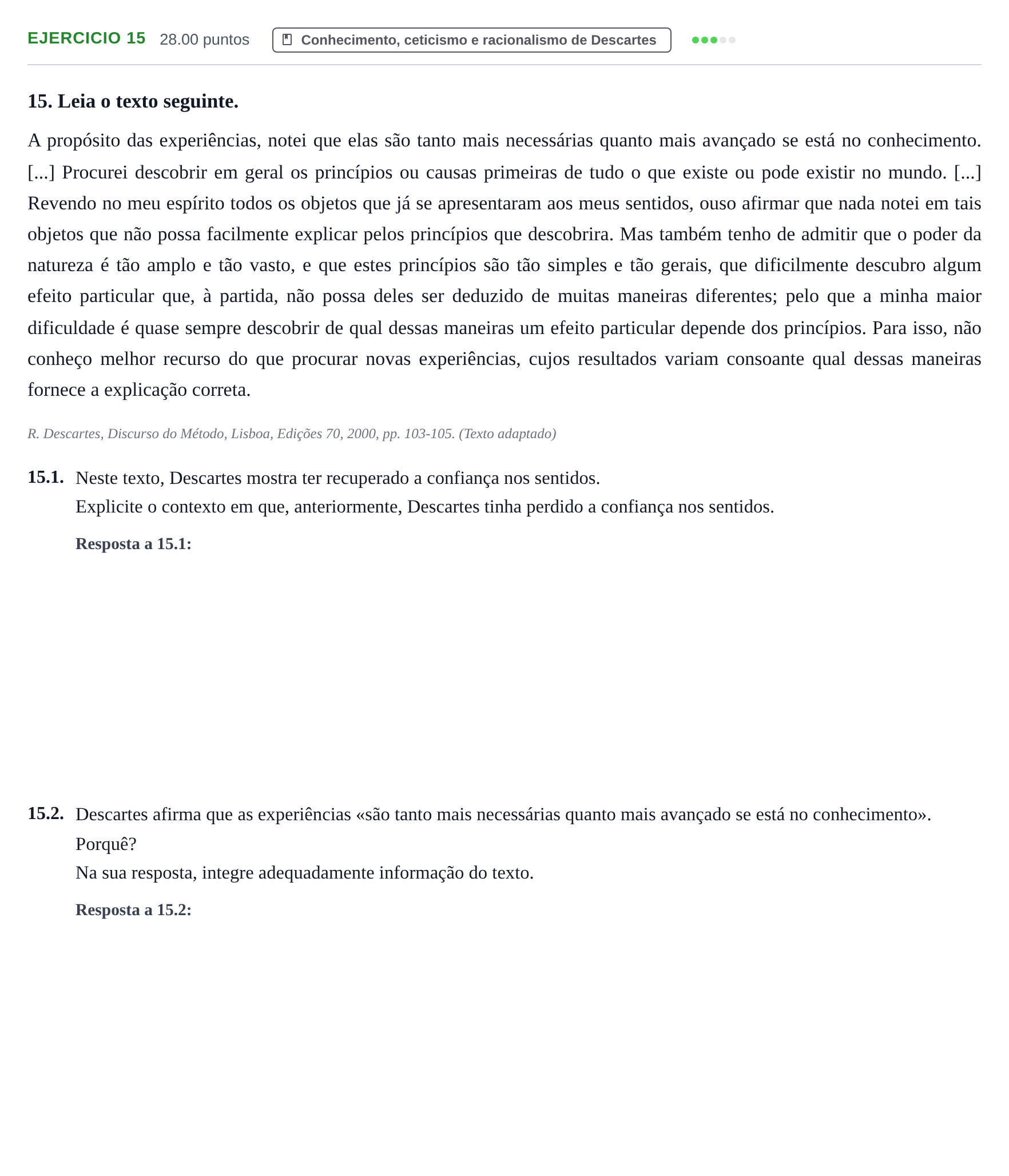 Enunciado: Exercício 15 · Exame Nacional Filosofia Época especial 2022