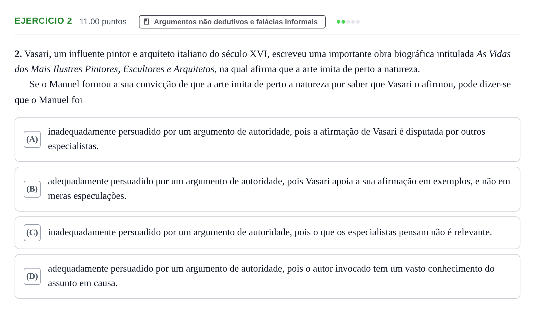 Enunciado: Exercício 2 · Exame Nacional Filosofia Época especial 2022