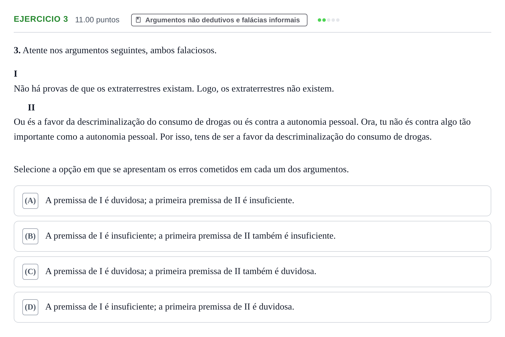 Enunciado: Exercício 3 · Exame Nacional Filosofia Época especial 2022