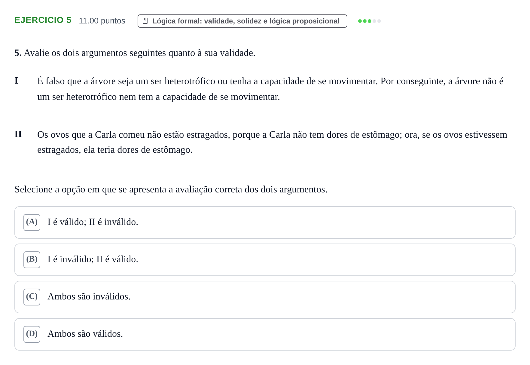 Enunciado: Exercício 5 · Exame Nacional Filosofia Época especial 2022