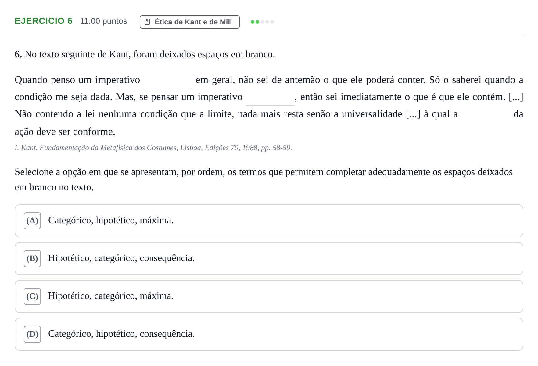 Enunciado: Exercício 6 · Exame Nacional Filosofia Época especial 2022