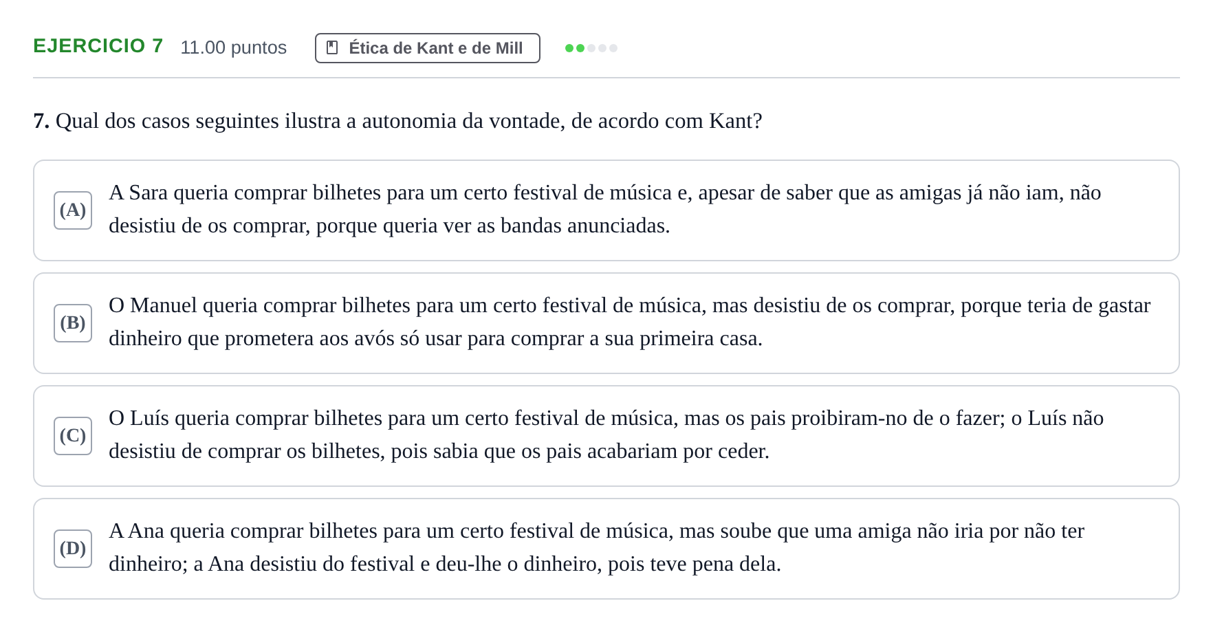 Enunciado: Exercício 7 · Exame Nacional Filosofia Época especial 2022