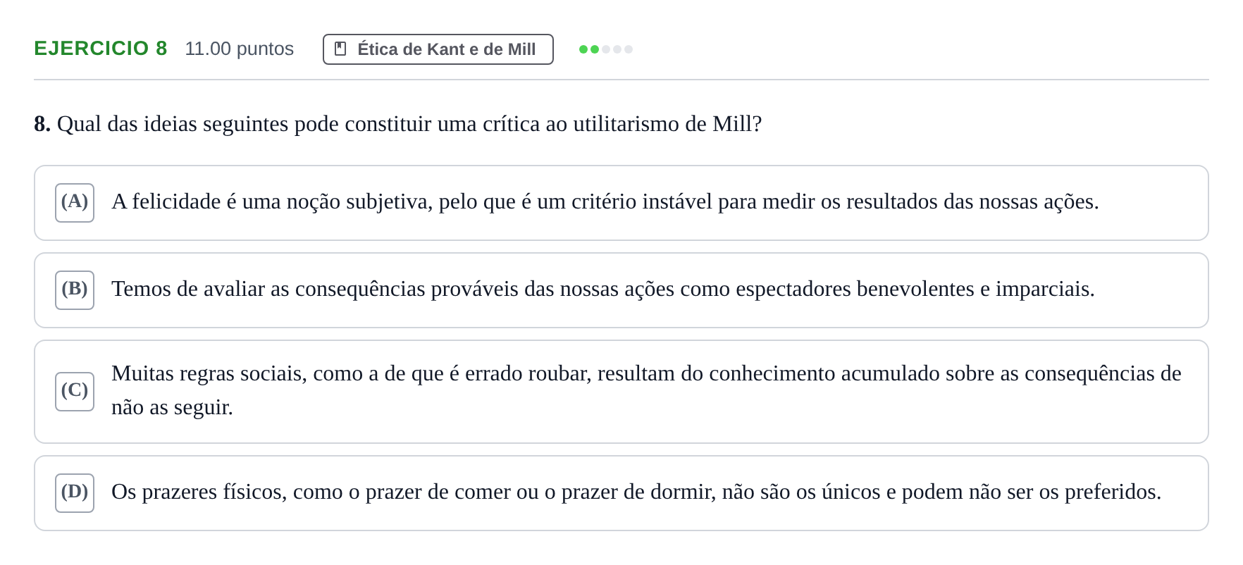 Enunciado: Exercício 8 · Exame Nacional Filosofia Época especial 2022