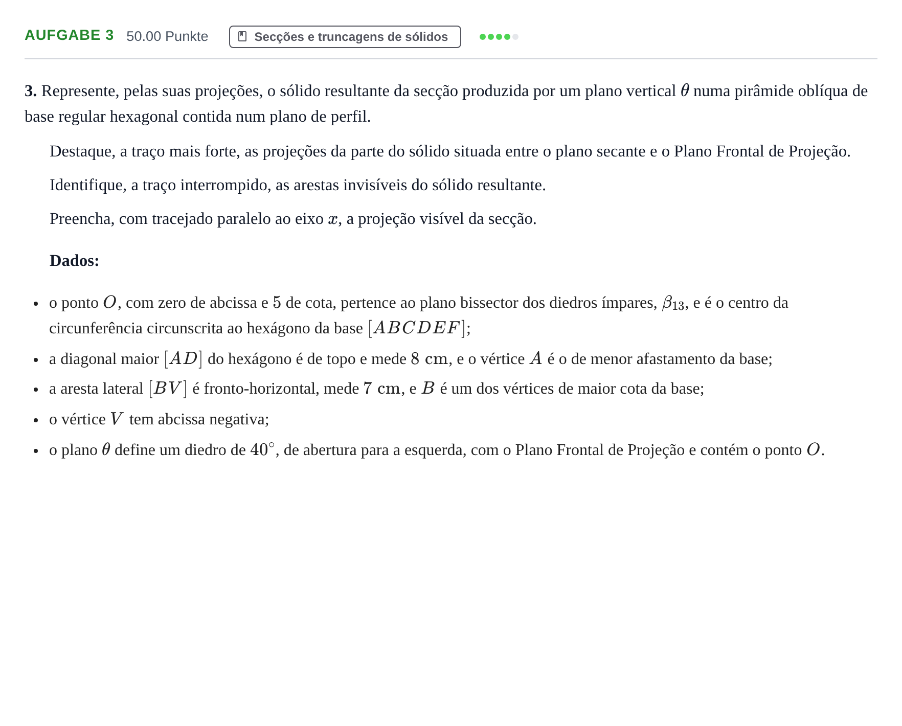 Enunciado: Exercício 3 · Exame Nacional Geometria Descritiva A Época especial 2022