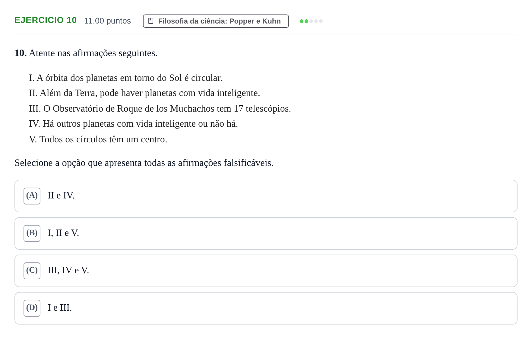 Enunciado: Exercício 10 · Exame Nacional Filosofia 1.ª fase 2022