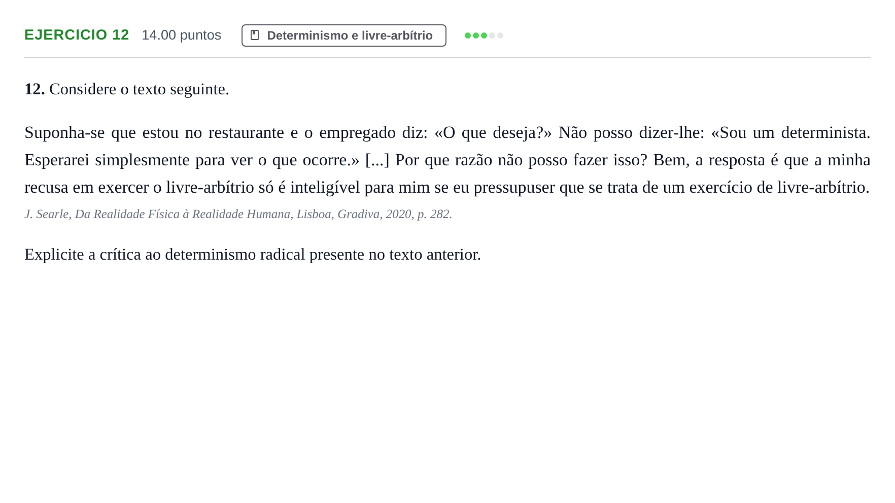 Enunciado: Exercício 12 · Exame Nacional Filosofia 1.ª fase 2022