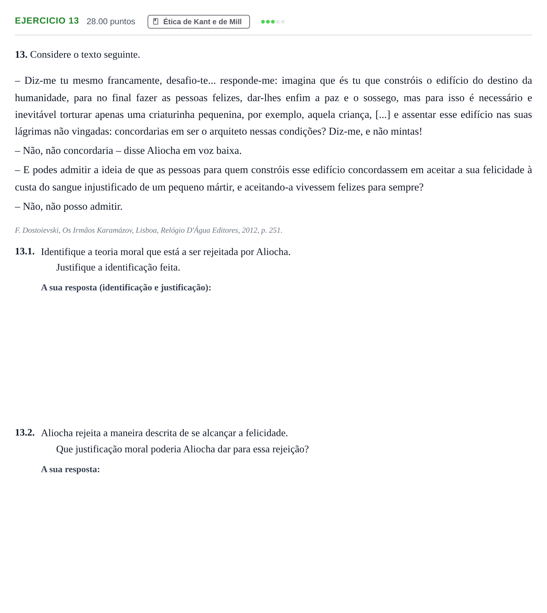 Enunciado: Exercício 13 · Exame Nacional Filosofia 1.ª fase 2022