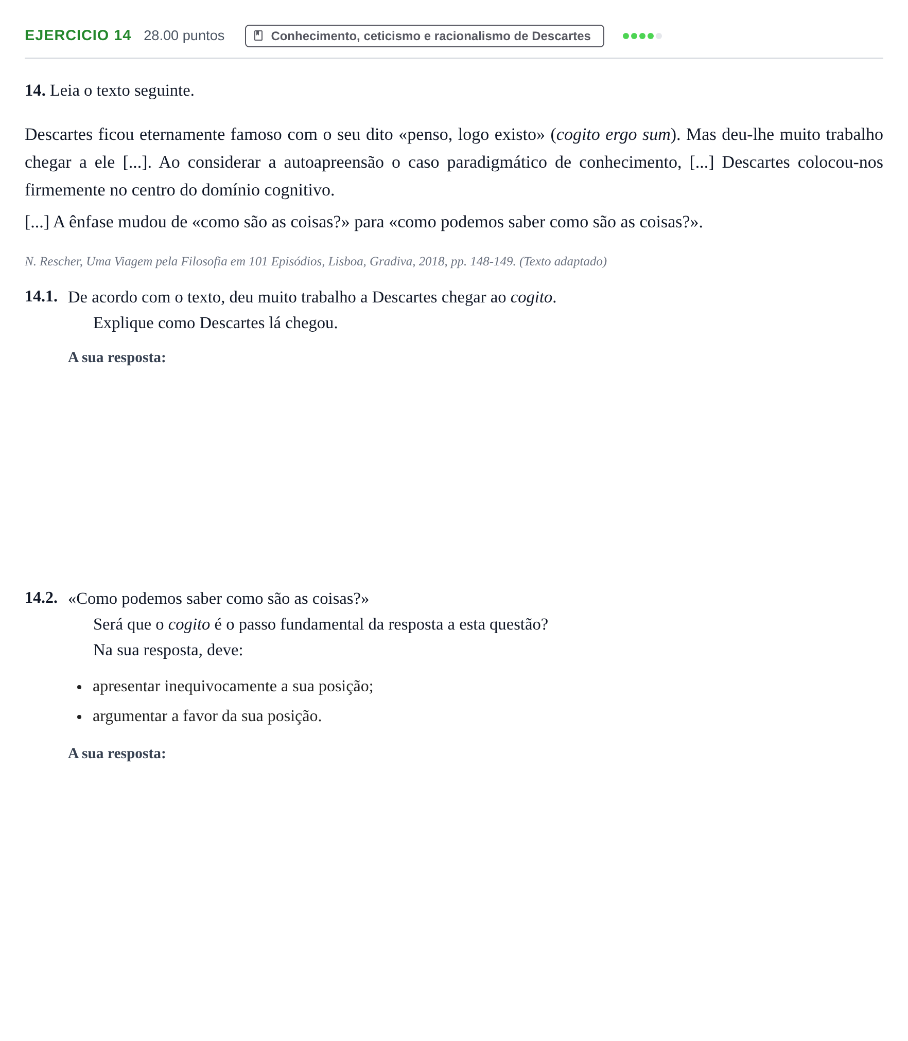 Enunciado: Exercício 14 · Exame Nacional Filosofia 1.ª fase 2022