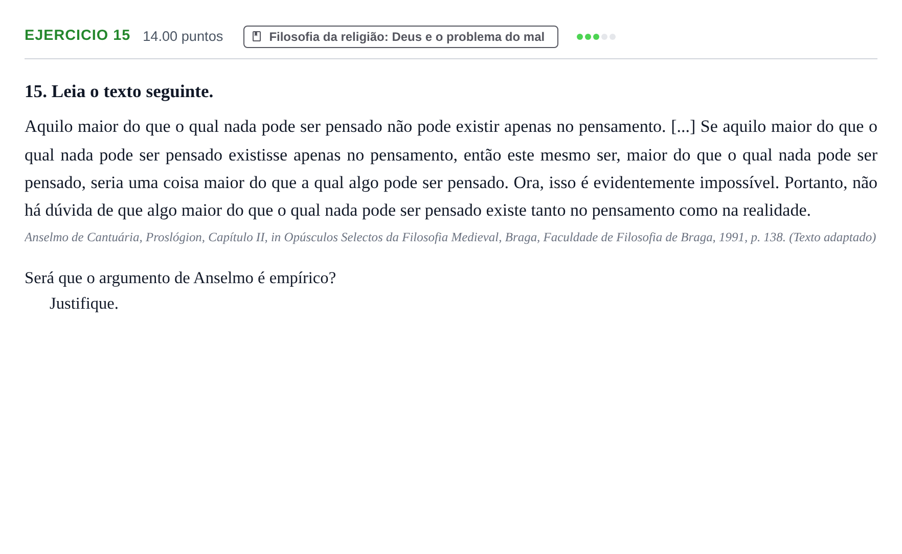 Enunciado: Exercício 15 · Exame Nacional Filosofia 1.ª fase 2022