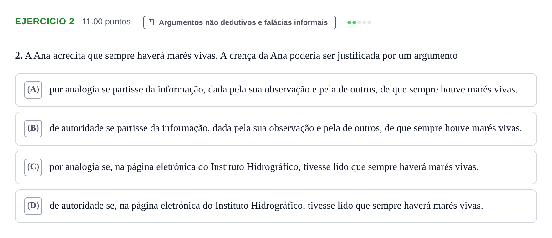 Enunciado: Exercício 2 · Exame Nacional Filosofia 1.ª fase 2022