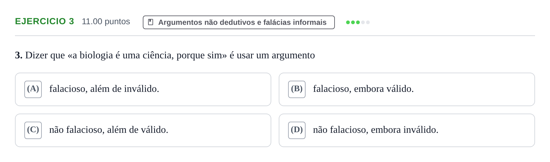 Enunciado: Exercício 3 · Exame Nacional Filosofia 1.ª fase 2022