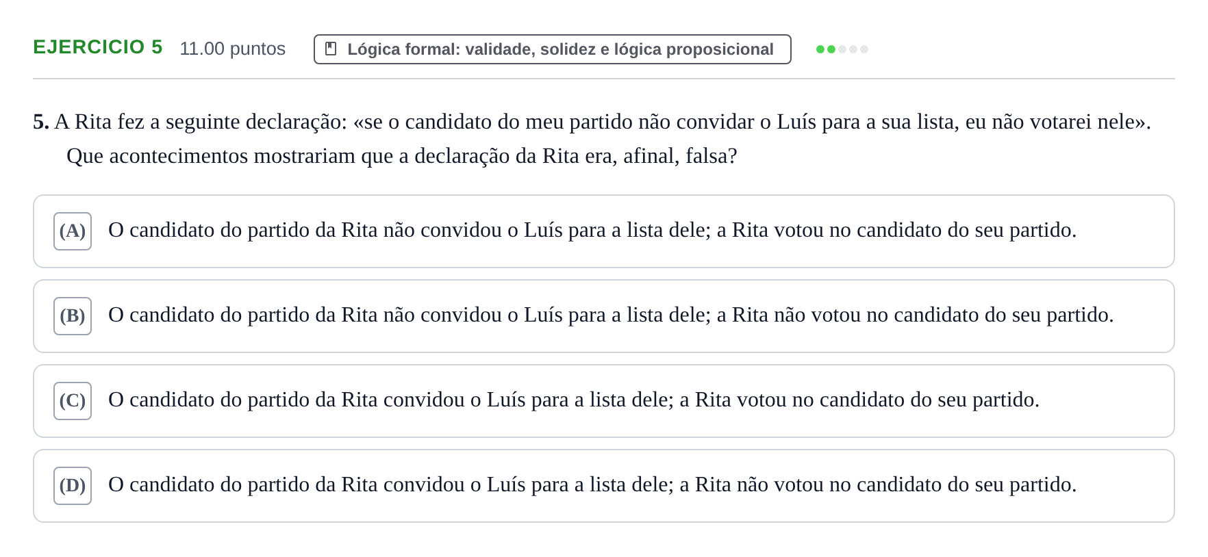 Enunciado: Exercício 5 · Exame Nacional Filosofia 1.ª fase 2022