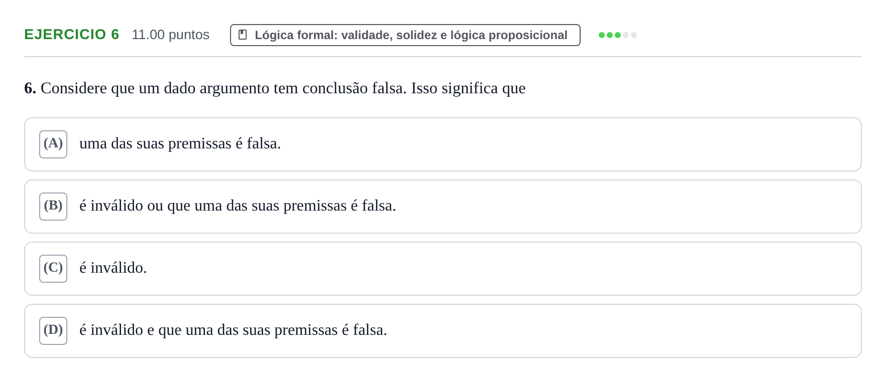 Enunciado: Exercício 6 · Exame Nacional Filosofia 1.ª fase 2022