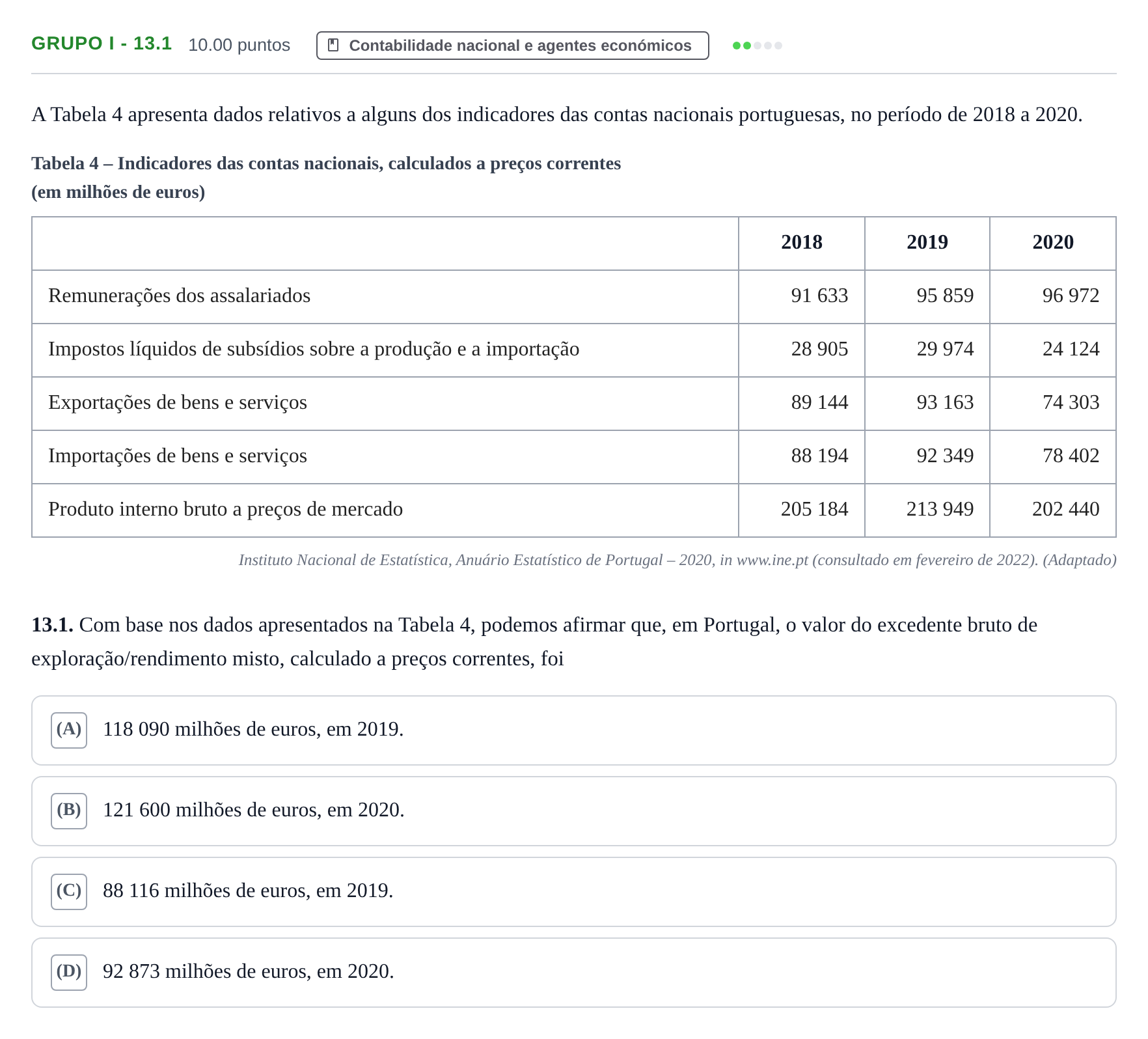 Enunciado: Grupo I - 13.1 · Exame Nacional Economia A Época especial 2022