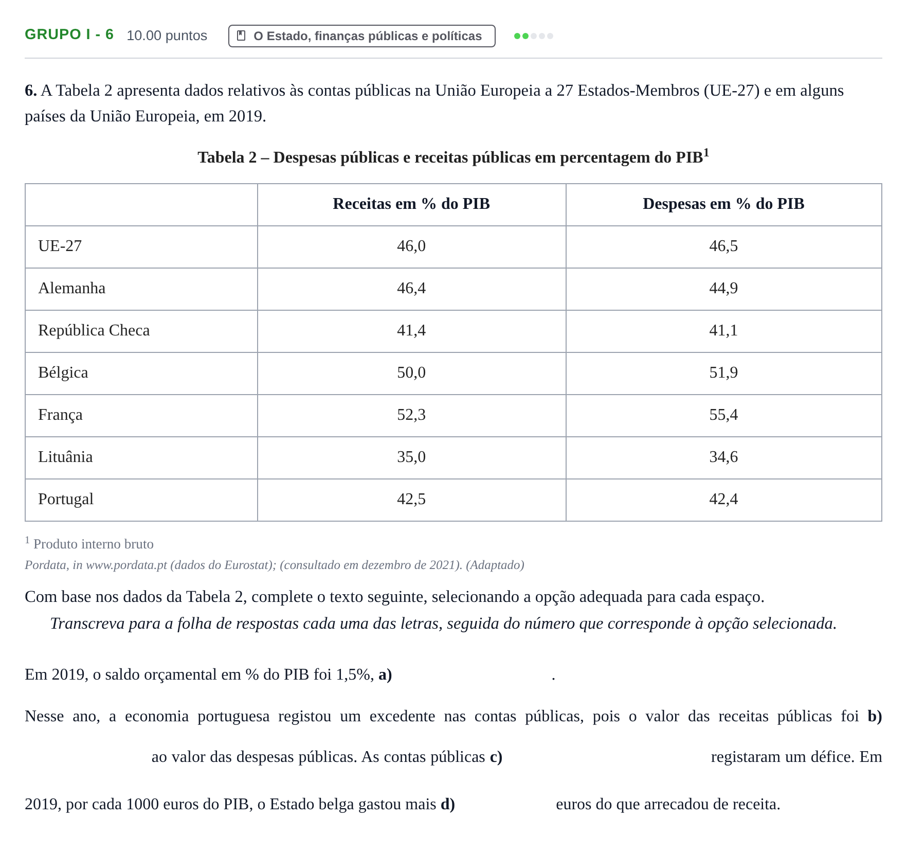 Enunciado: Grupo I - 6 · Exame Nacional Economia A Época especial 2022