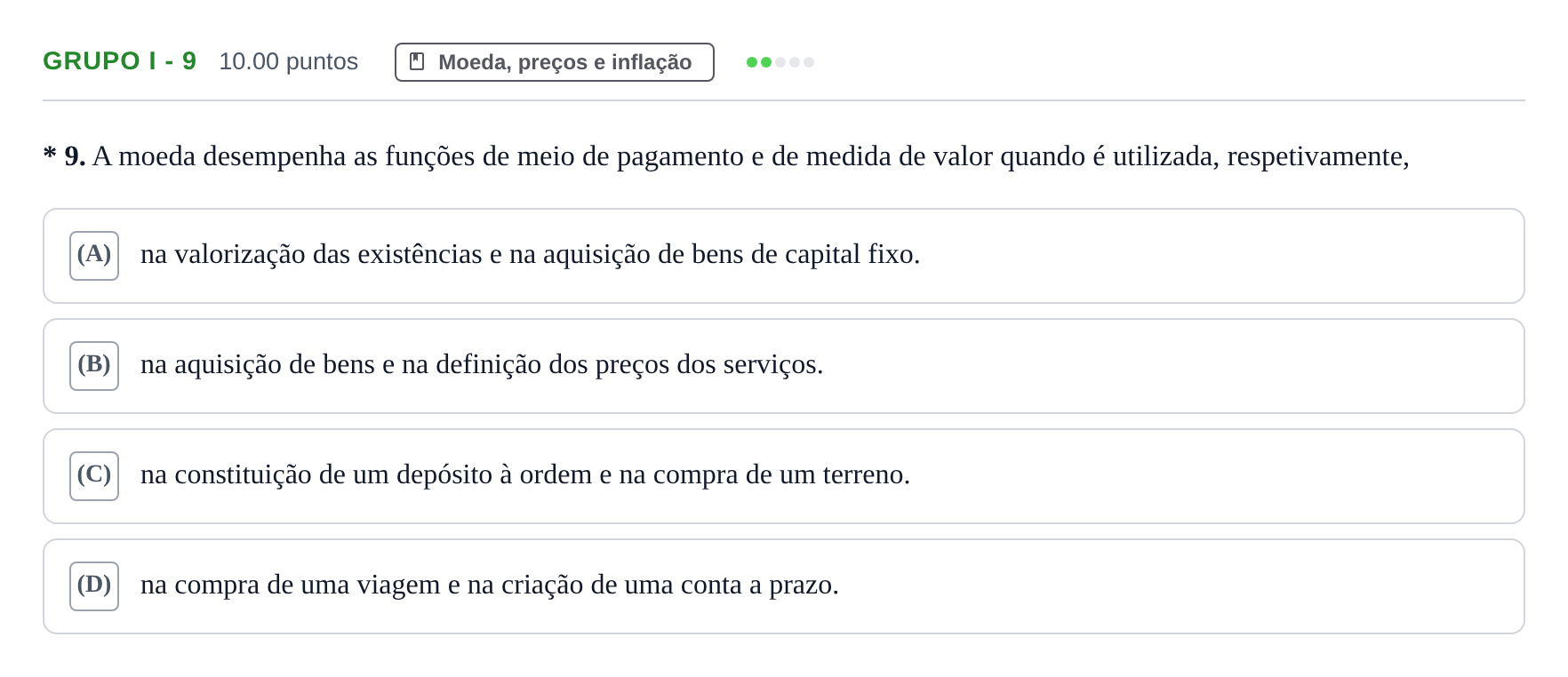 Enunciado: Grupo I - 9 · Exame Nacional Economia A Época especial 2022