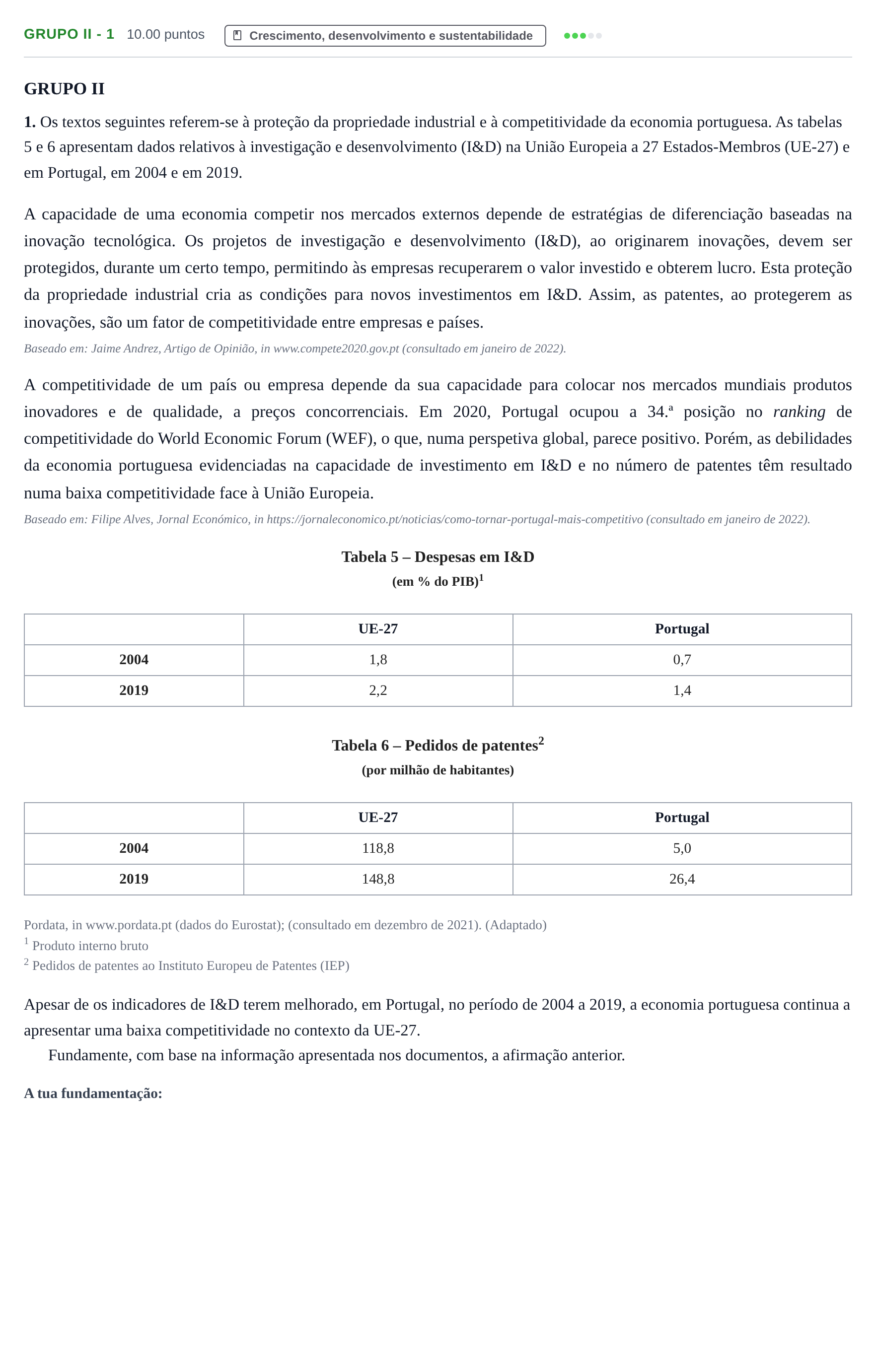 Enunciado: Grupo II - 1 · Exame Nacional Economia A Época especial 2022