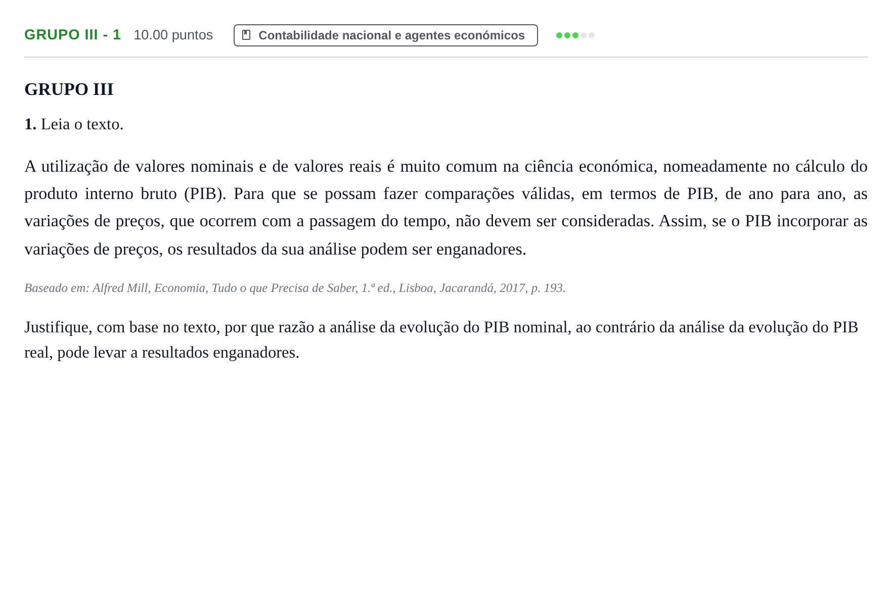Enunciado: Grupo III - 1 · Exame Nacional Economia A Época especial 2022