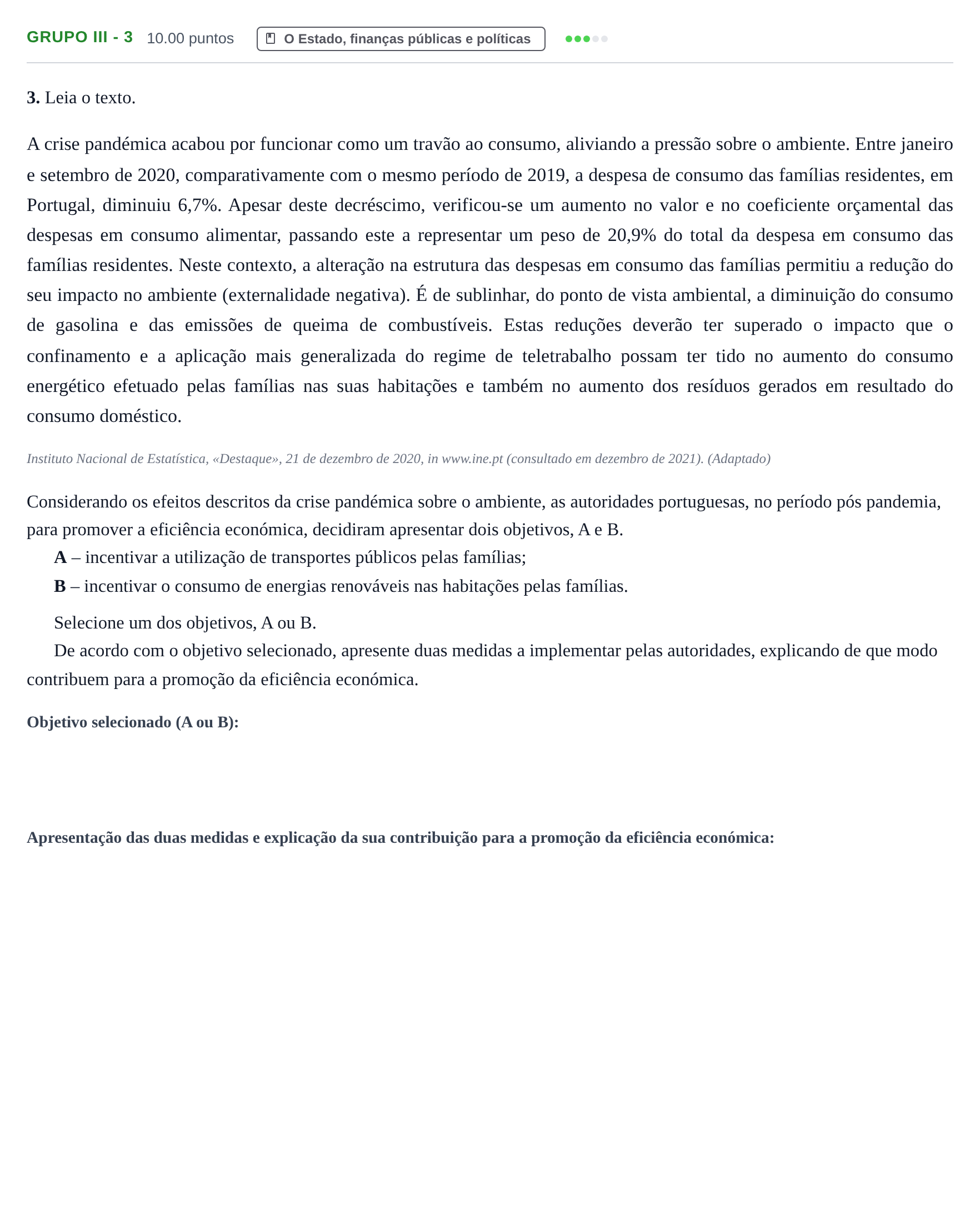 Enunciado: Grupo III - 3 · Exame Nacional Economia A Época especial 2022