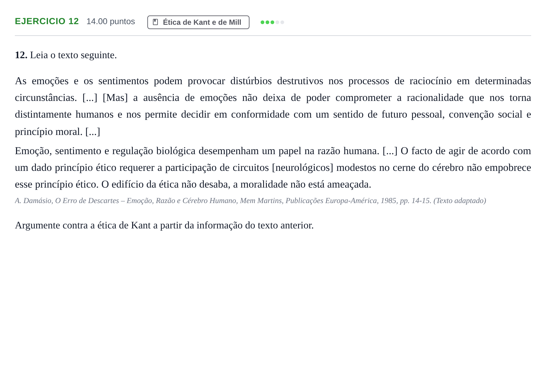 Enunciado: Exercício 12 · Exame Nacional Filosofia 2.ª fase 2022