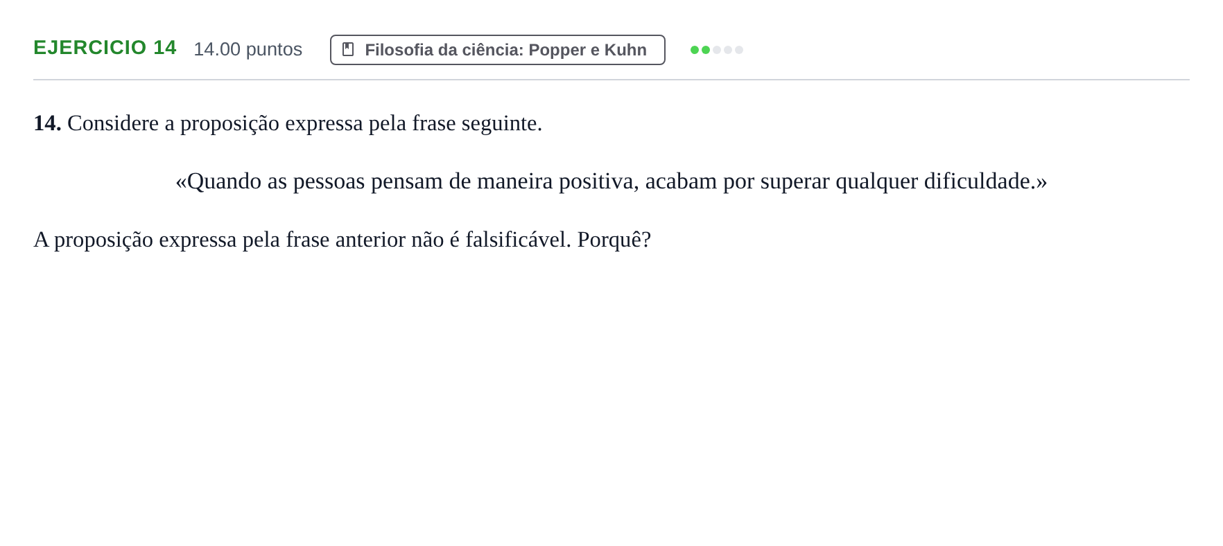 Enunciado: Exercício 14 · Exame Nacional Filosofia 2.ª fase 2022