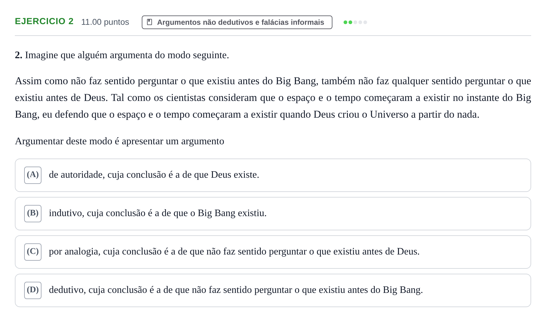 Enunciado: Exercício 2 · Exame Nacional Filosofia 2.ª fase 2022