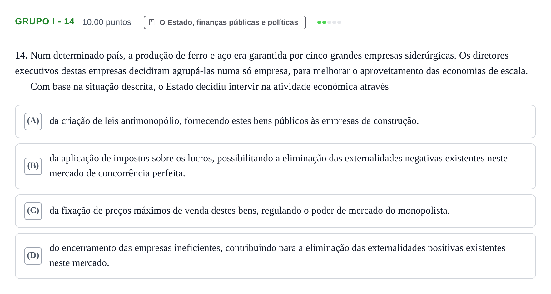 Enunciado: Grupo I - 14 · Exame Nacional Economia A 2.ª fase 2022