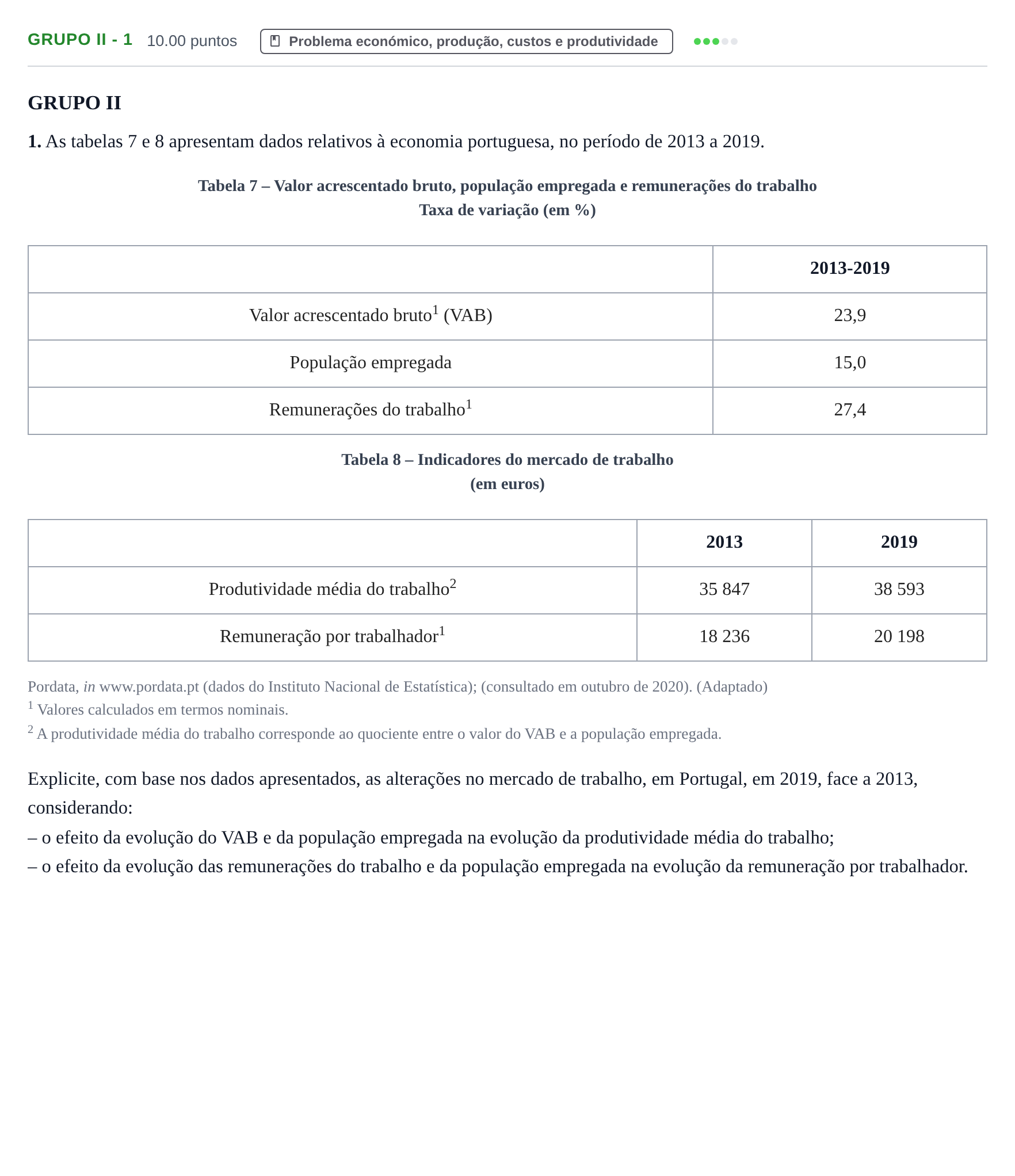 Enunciado: Grupo II - 1 · Exame Nacional Economia A 2.ª fase 2022