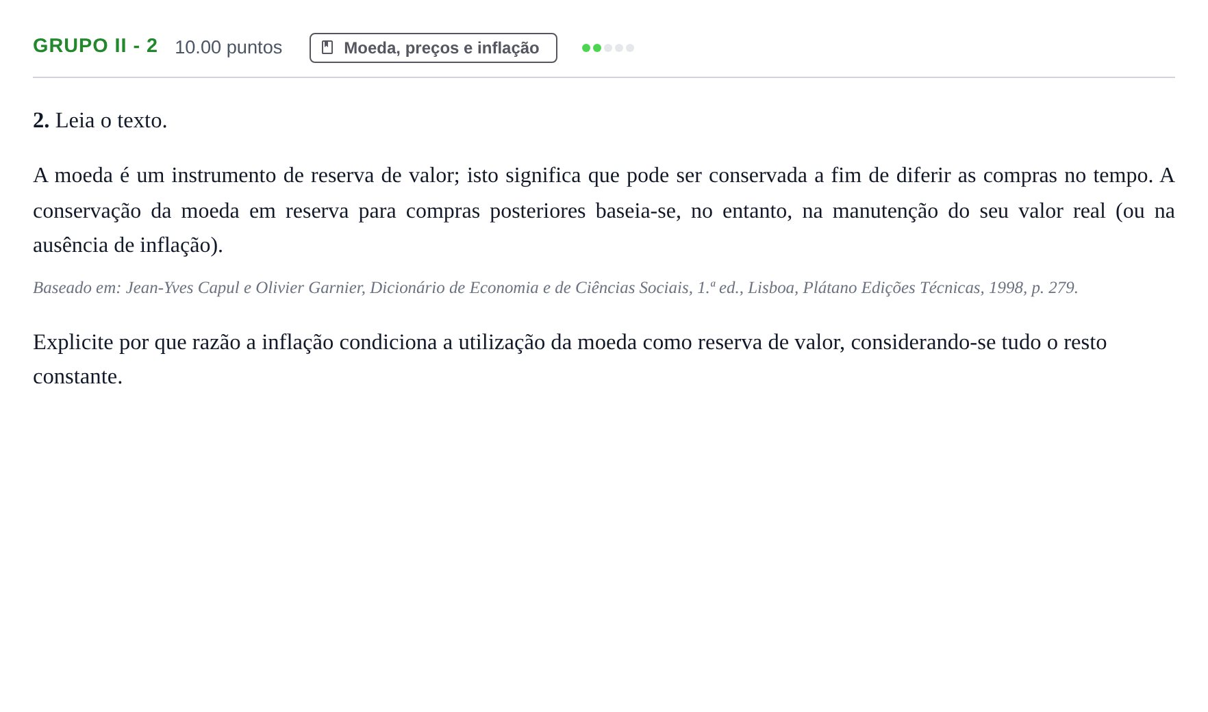 Enunciado: Grupo II - 2 · Exame Nacional Economia A 2.ª fase 2022