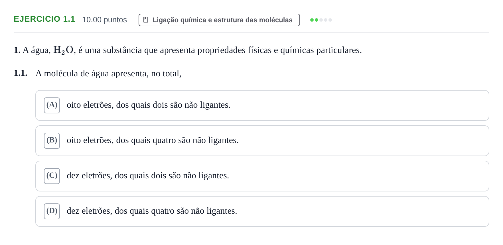 Enunciado: Exercício 1.1 · Exame Nacional Física e Química A Época especial 2022