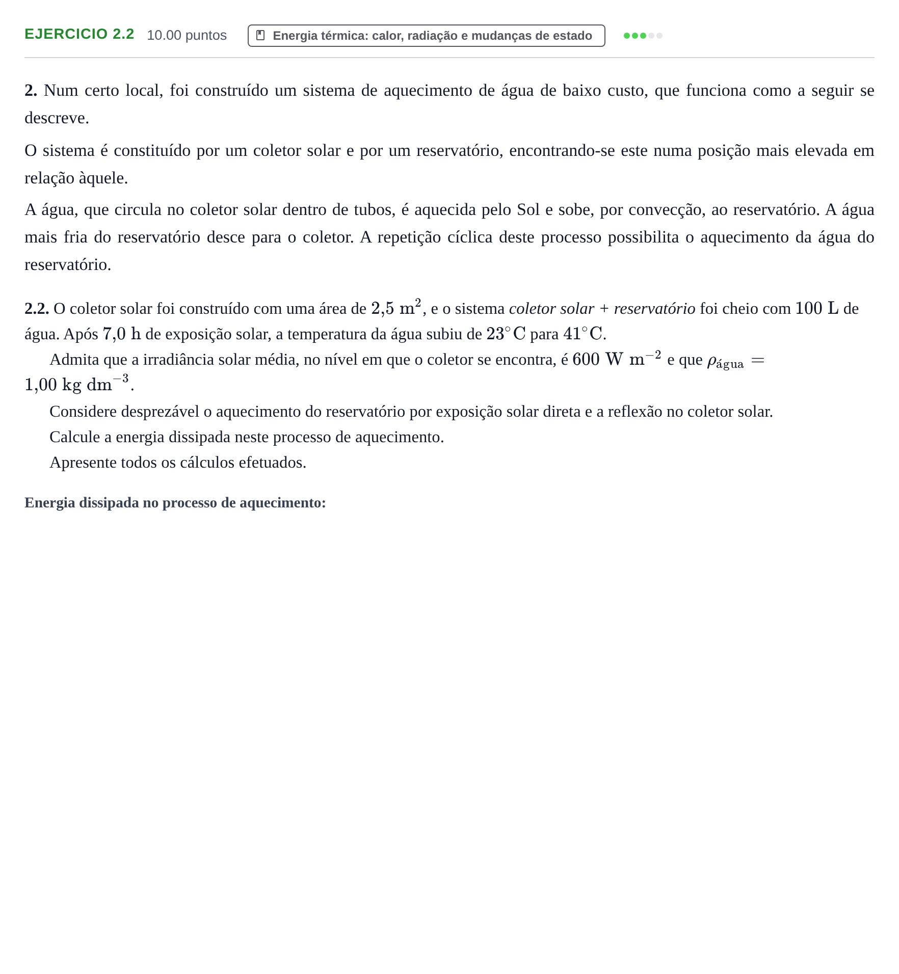 Enunciado: Exercício 2.2 · Exame Nacional Física e Química A Época especial 2022