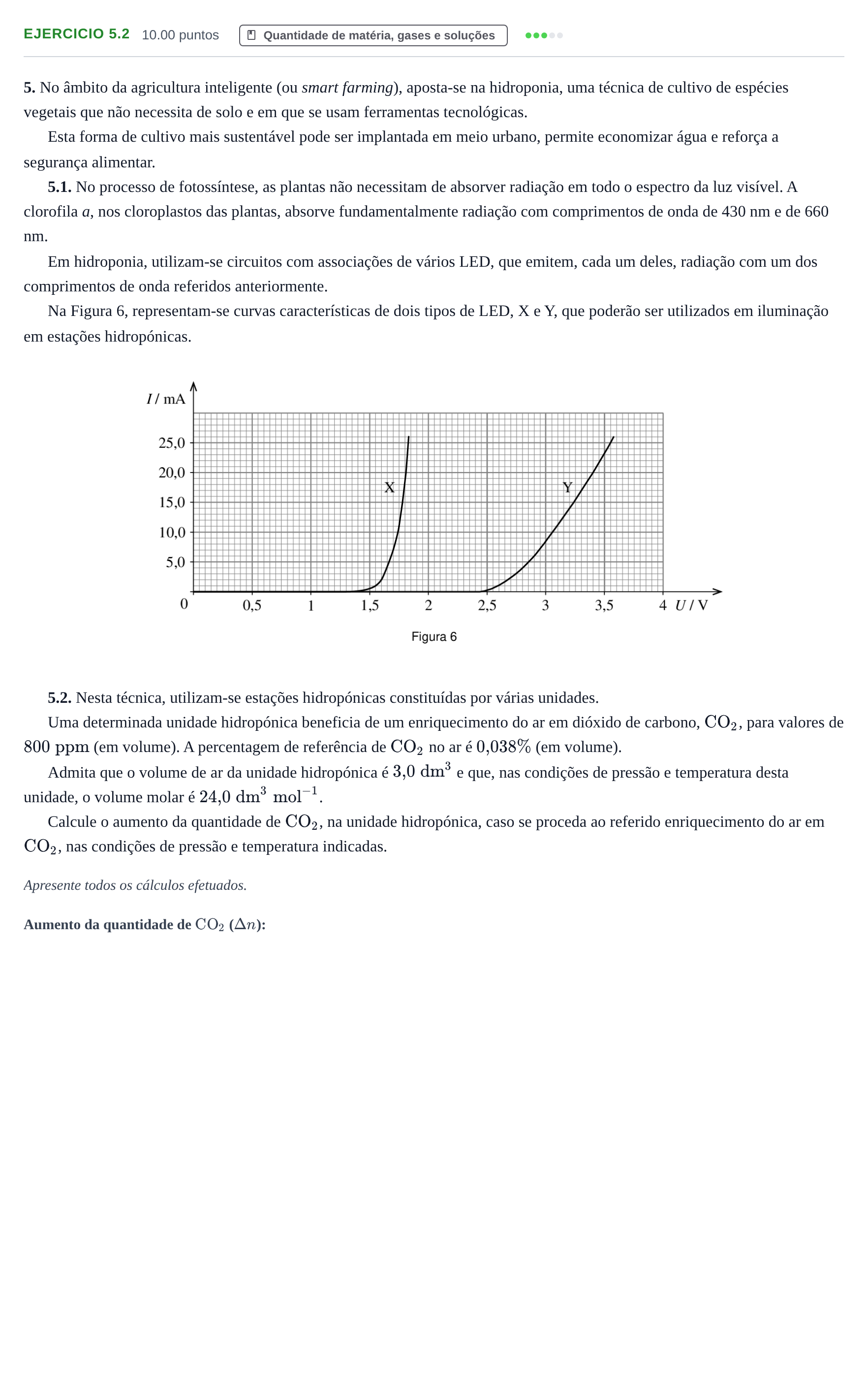 Enunciado: Exercício 5.2 · Exame Nacional Física e Química A Época especial 2022