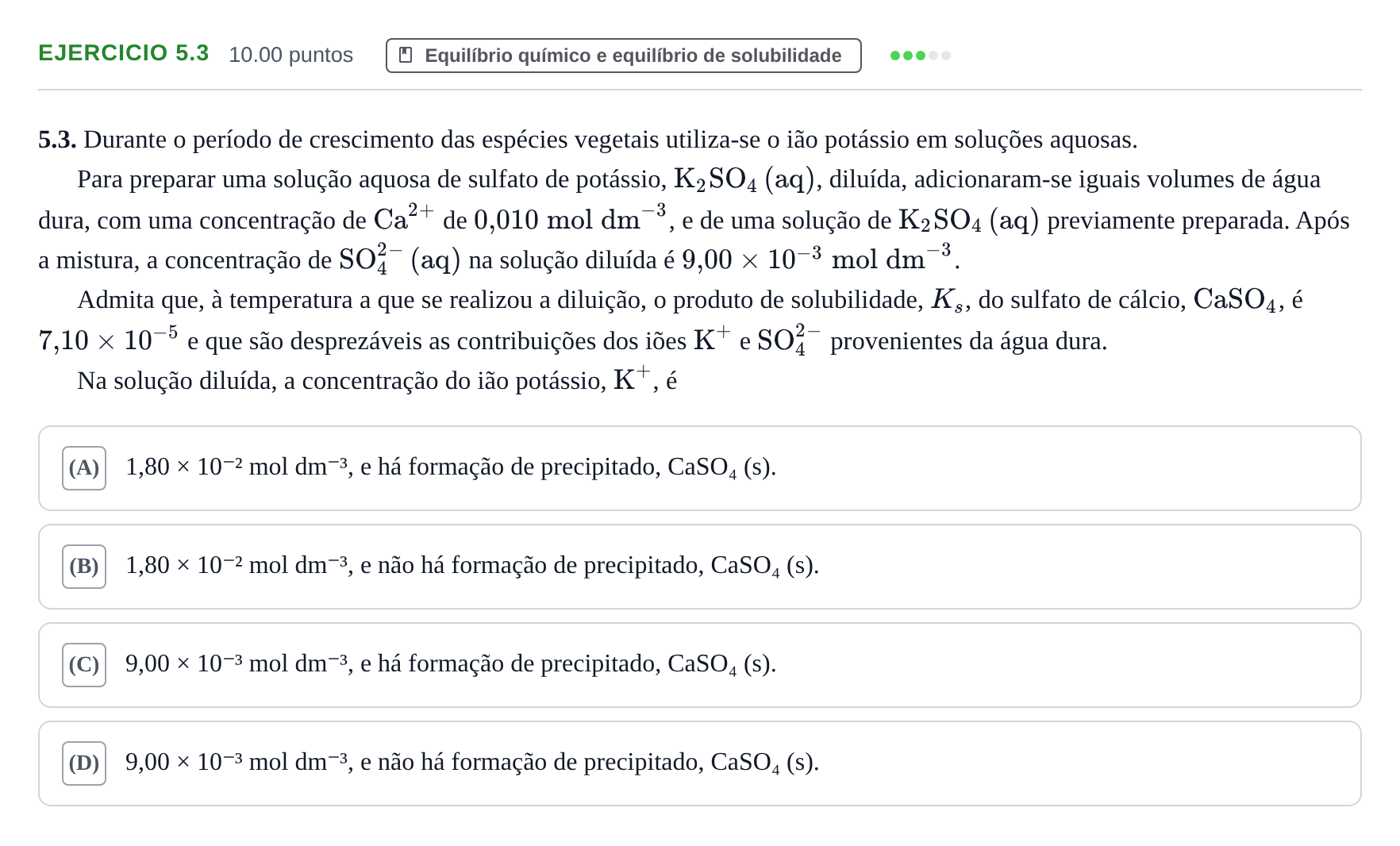 Enunciado: Exercício 5.3 · Exame Nacional Física e Química A Época especial 2022