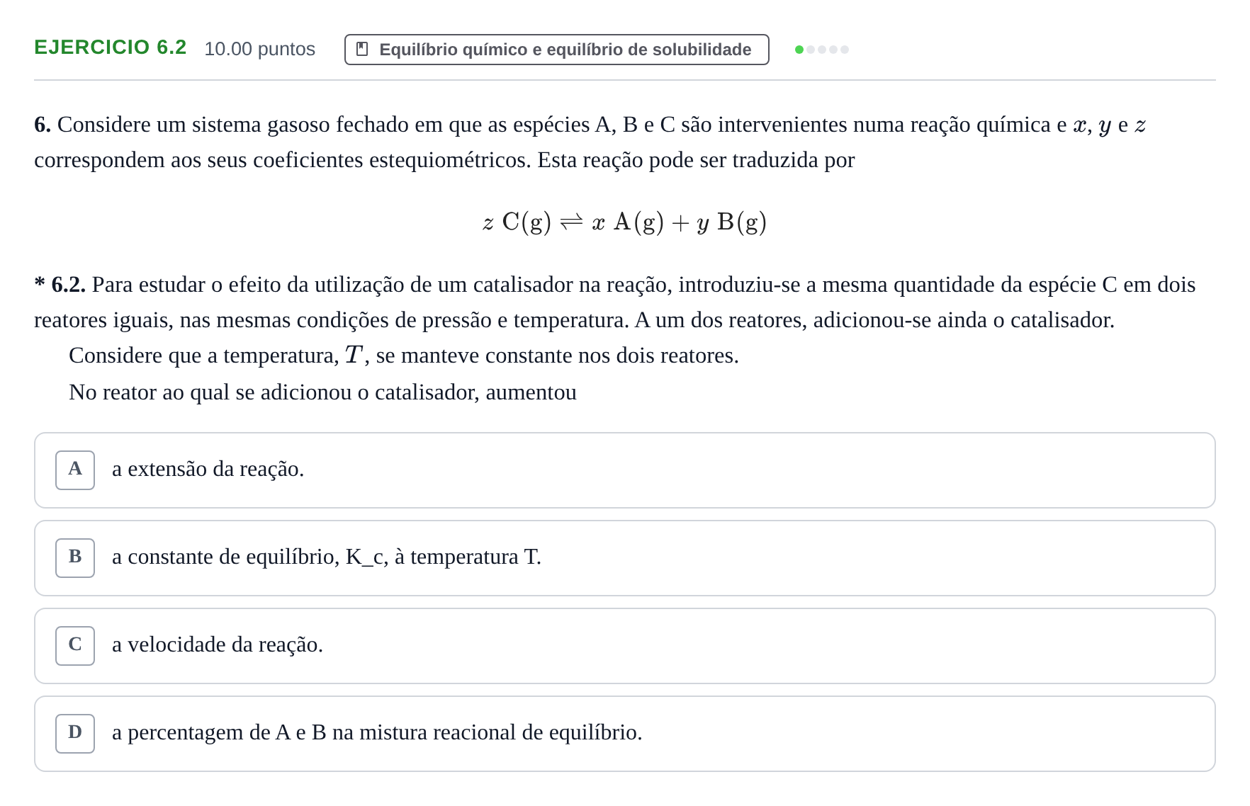 Enunciado: Exercício 6.2 · Exame Nacional Física e Química A Época especial 2022