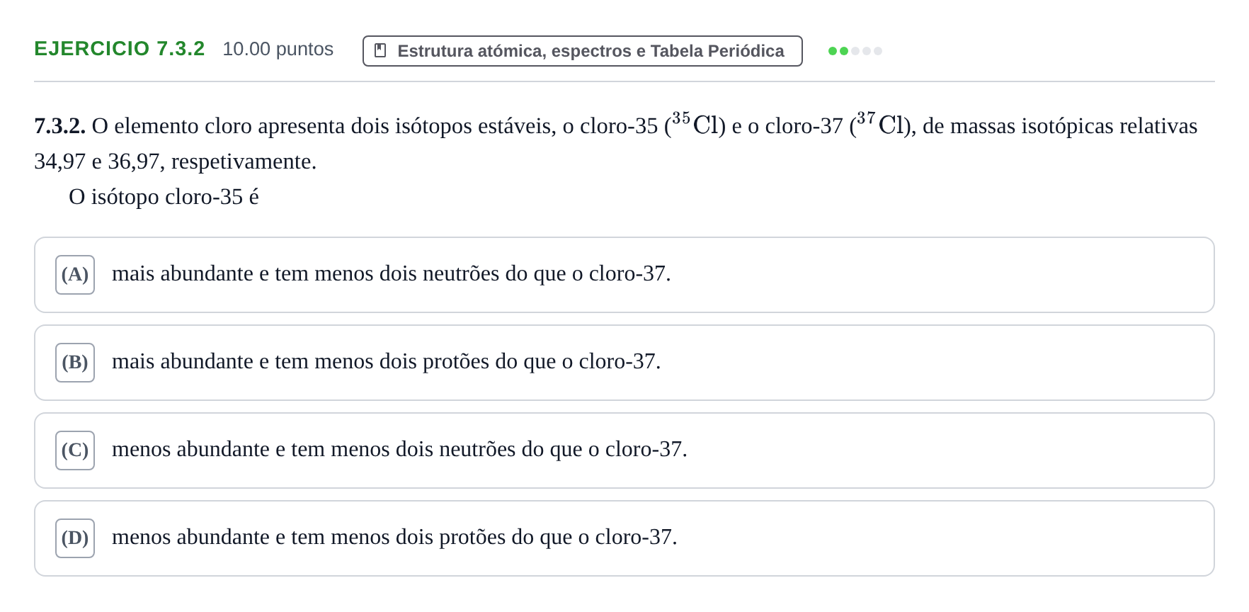 Enunciado: Exercício 7.3.2 · Exame Nacional Física e Química A Época especial 2022