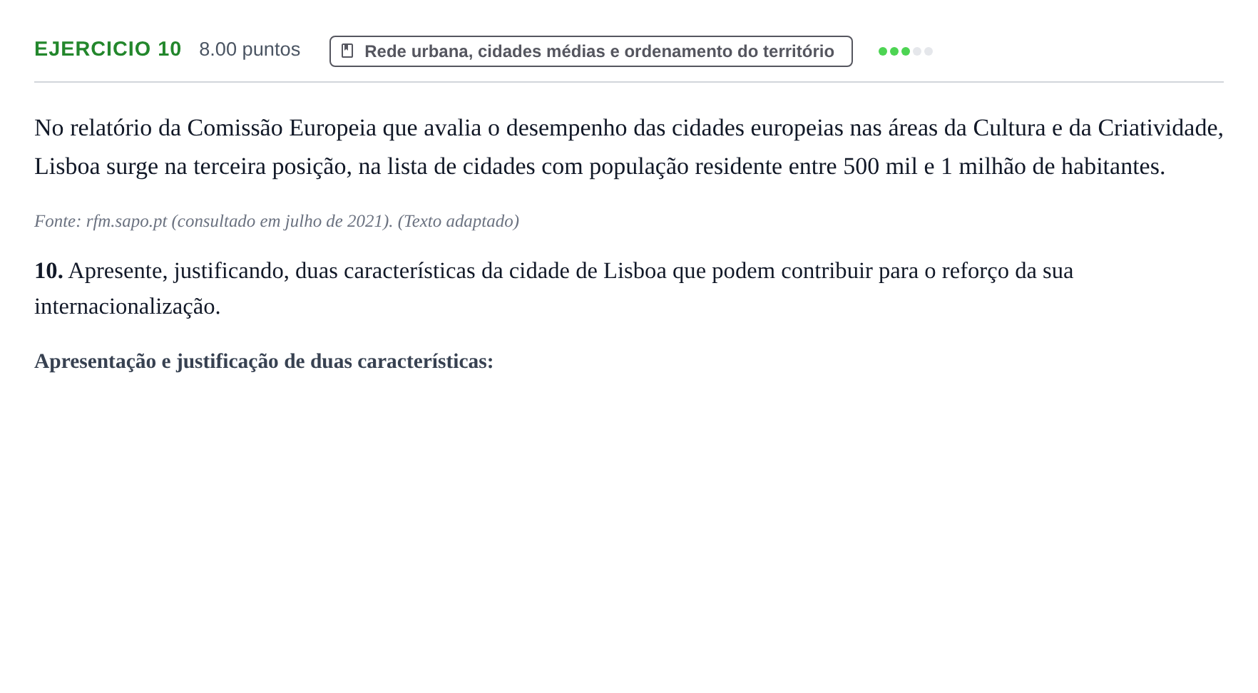 Enunciado: Exercício 10 · Exame Nacional Geografia A Época especial 2022