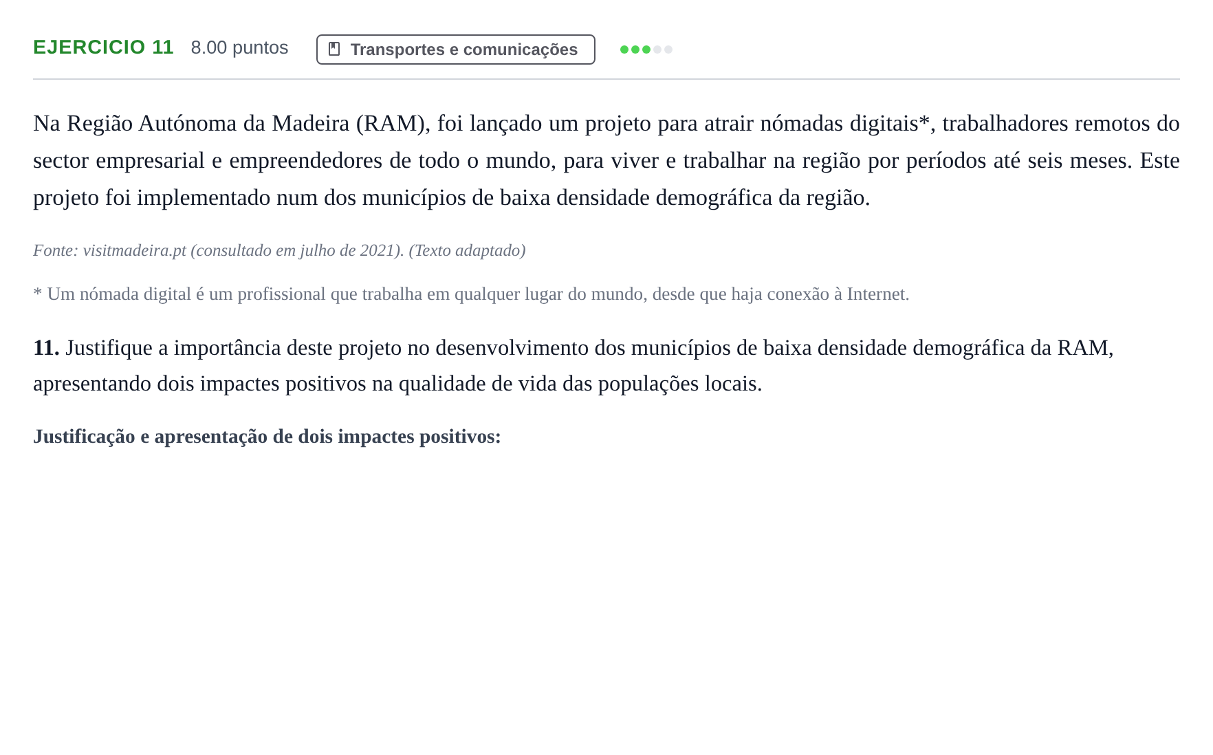 Enunciado: Exercício 11 · Exame Nacional Geografia A Época especial 2022