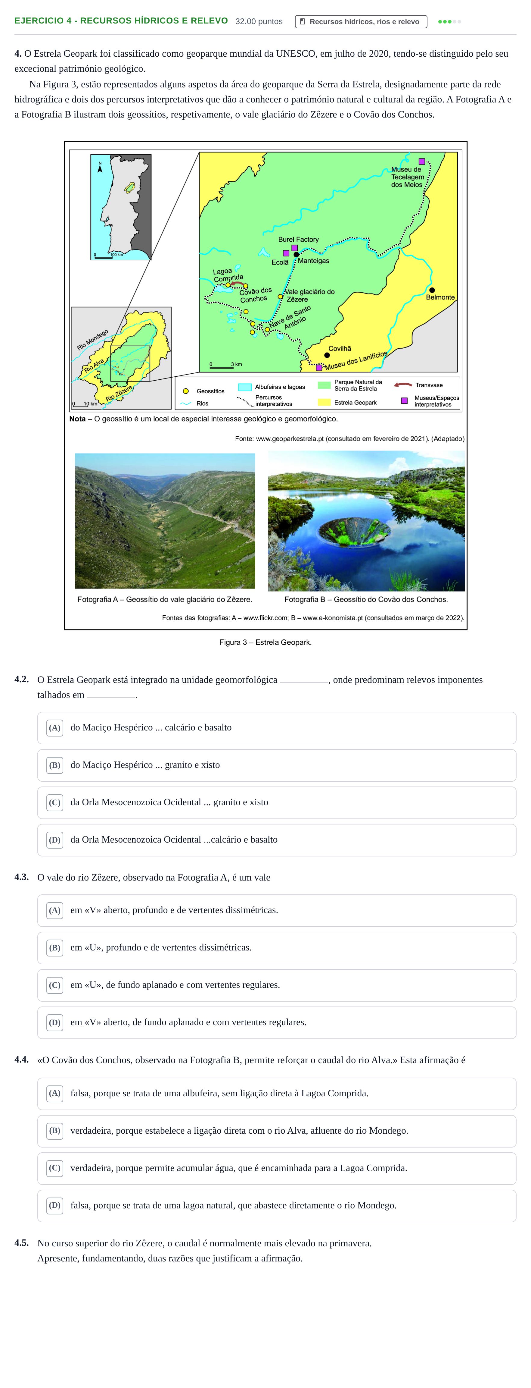 Enunciado: Exercício 4 - Recursos hídricos e relevo · Exame Nacional Geografia A Época especial 2022