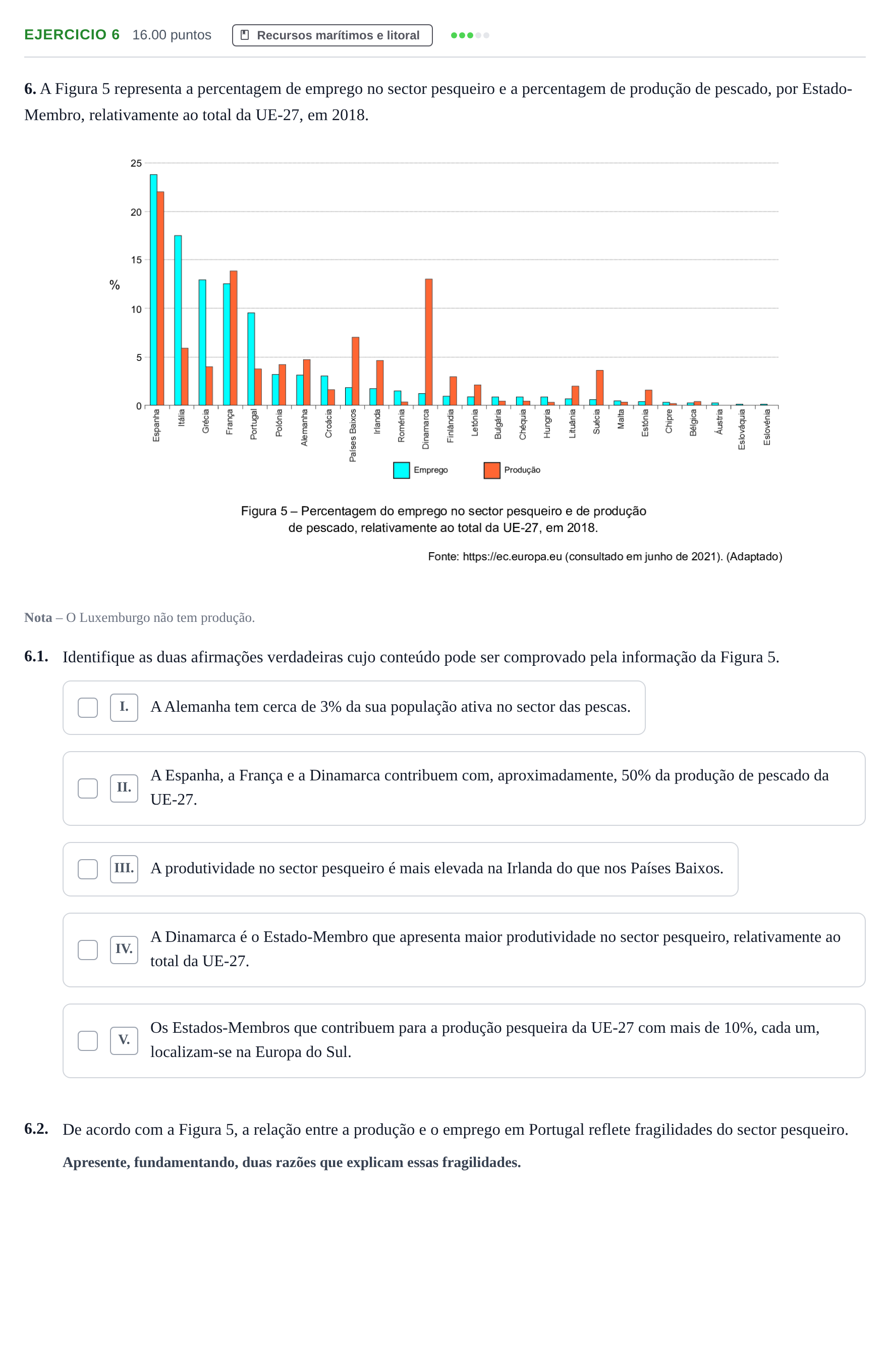Enunciado: Exercício 6 · Exame Nacional Geografia A Época especial 2022